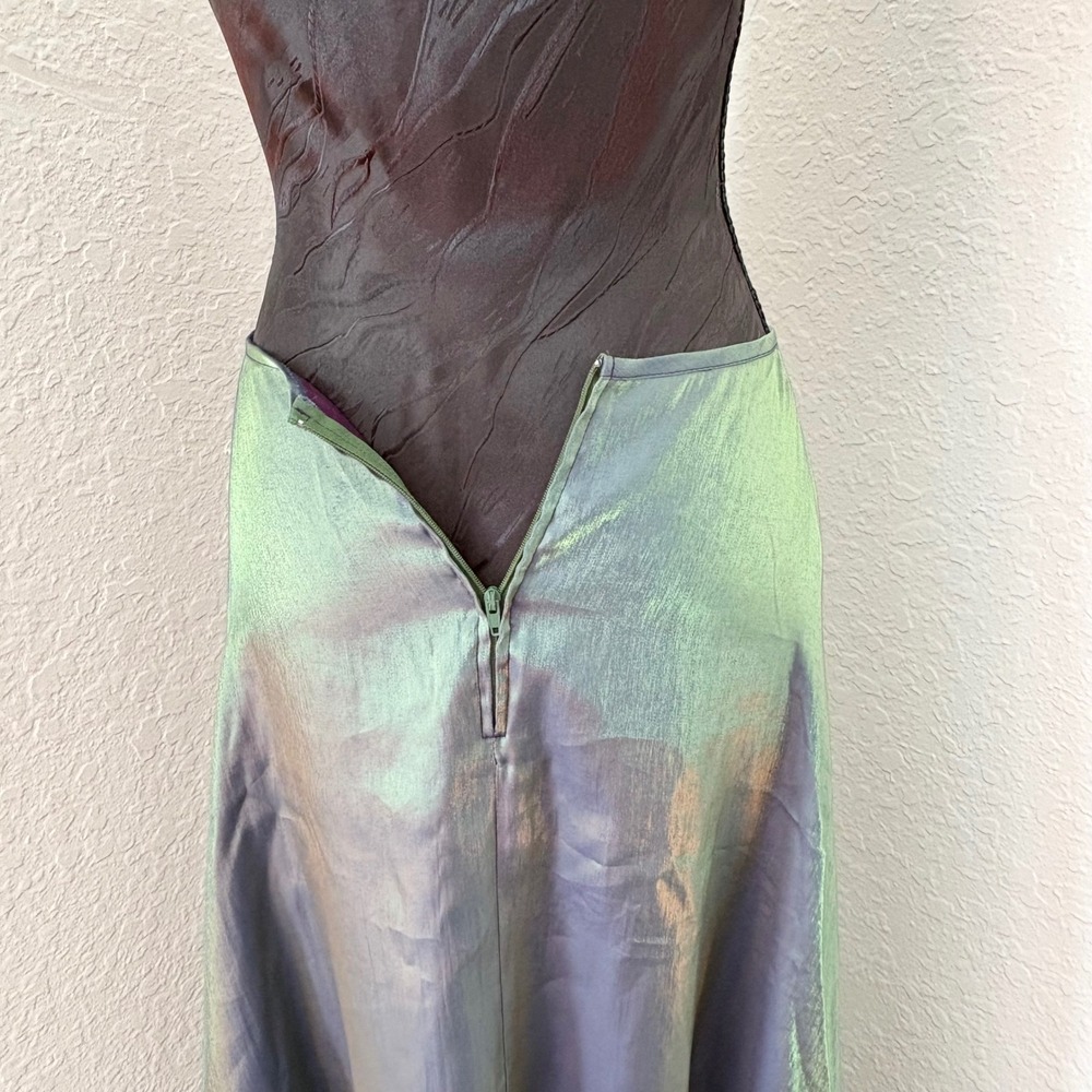 Vintage 90s Y2K Iridescent Dual-Tone Maxi Skirt Womens L Green/Purple USA Grunge - Picture 5 of 11